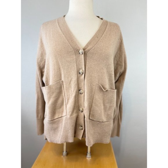 Women's Cabi Small Button Up Cardigan Sweater Tan 100% Cotton Solid Basic L/S 23 - Picture 1 of 7
